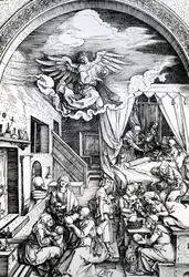 O Nascimento da Virgem, do Ciclo da Vida da Virgem, 1511 (xilogravura sobre papel)